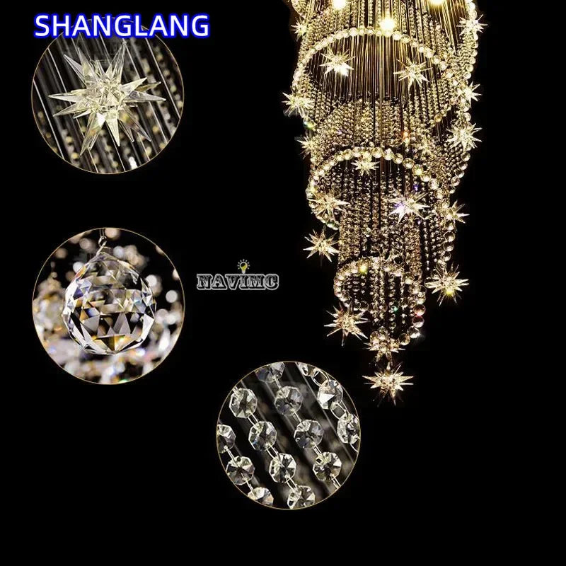 Chandelier - Modern Crystal Moon And Star Spiral Design For Lobby Stair Lighting SW-36210324 - SWEET-LIGHTS