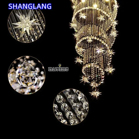 Chandelier - Modern Crystal Moon And Star Spiral Design For Lobby Stair Lighting SW-36210324 - SWEET-LIGHTS