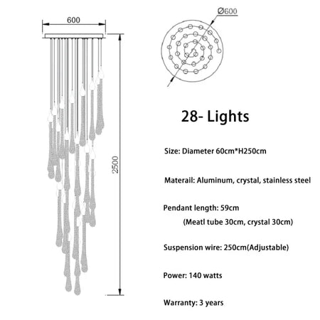 Chandelier - Modern Crystal LED Chandelier Gold Long Stair Fixtures SW-36210354 - SWEET-LIGHTS