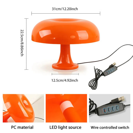 Table Lamp - Mushroom Touch Sensor Dimming LED Night Light Orange SW-36210345 - SWEET-LIGHTS