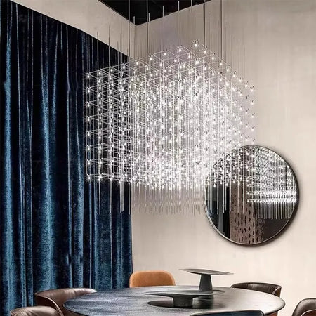 Chandelier - Chrome Square LED Pendant Lamp Stainless Steel For Hall Foyer Restaurant Adjustable Cord SW-36210487 - SWEET-LIGHTS