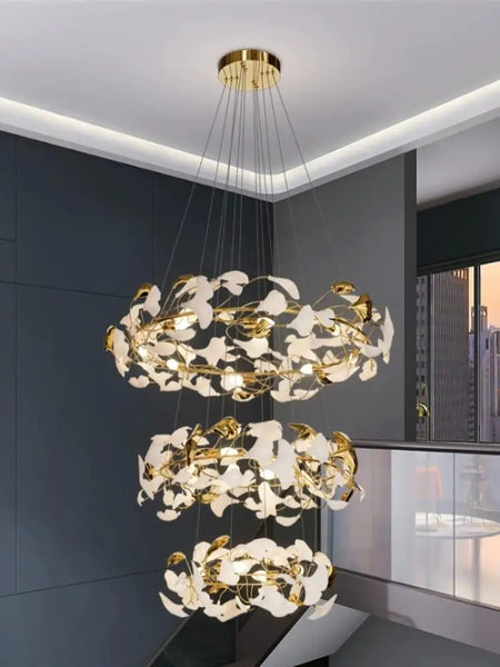 Chandelier - Round Ginko Leaf Staircase Light For Loft SW-36210789 - SWEET-LIGHTS