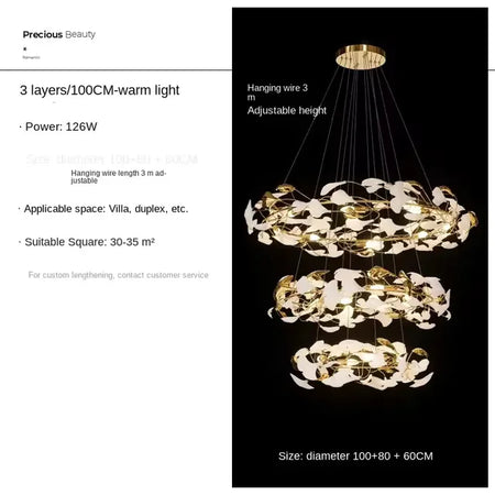 Chandelier - Round Ginko Leaf Staircase Light For Loft SW-36210789 - SWEET-LIGHTS