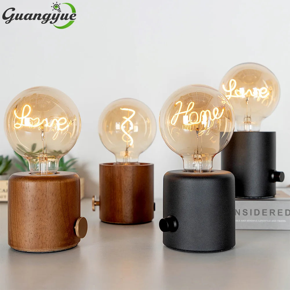 Table Lamp - Vintage Wood E27 Night Light EU Plug Retro Design SW-36210987 - SWEET-LIGHTS