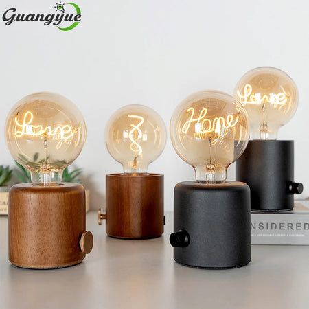 Table Lamp - Vintage Wood E27 Night Light EU Plug Retro Design SW-36210987 - SWEET-LIGHTS