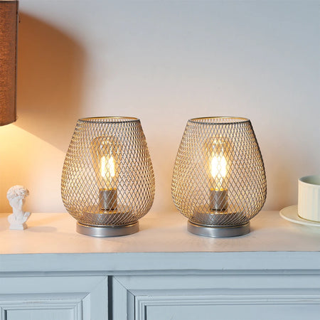 Table Lamp - Set of 2 Metal Cage Vintage Battery Operated LED Lanterns SW-36210789 - SWEET-LIGHTS