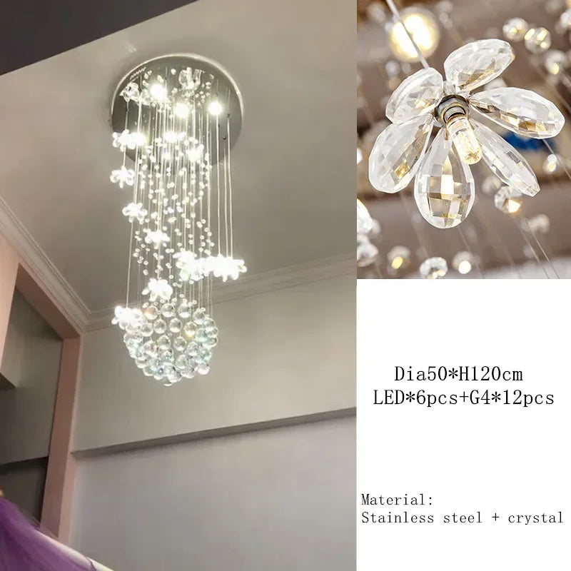 Chandelier - Modern Long Staircase Crystal Pendant Light SW-36210123 - SWEET-LIGHTS