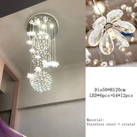 Chandelier - Modern Long Staircase Crystal Pendant Light SW-36210123 - SWEET-LIGHTS