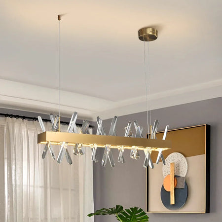 Pendant Light - Modern Rectangle Crystal Chandelier Gold LED for Living Room Kitchen Island SW-36210345 - SWEET-LIGHTS