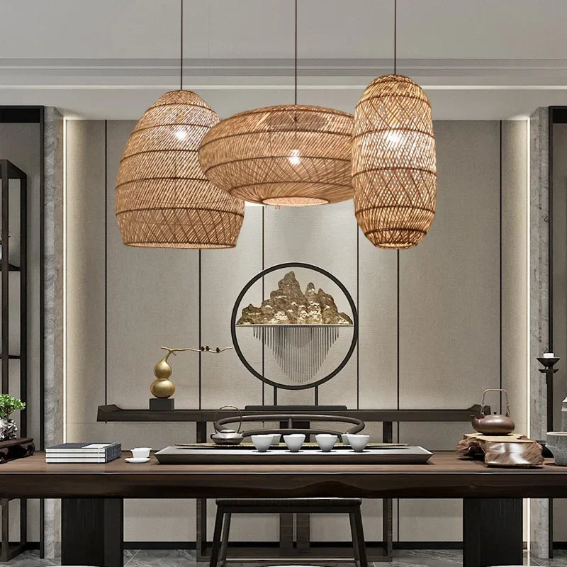 Pendant Light - SANDYHA Japanese Rattan Chandelier LED Lamp for Living Room Dining SW-36210438 - SWEET-LIGHTS