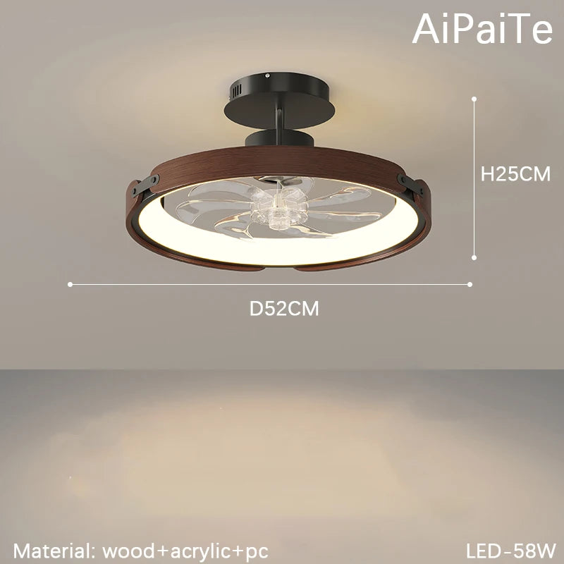 Fans - BOSSEN Modern Walnut Fan Lamp for Living Room Decor SW-36210348 - SWEET-LIGHTS