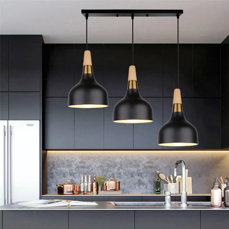 Pendant Light - Modern 3 Heads Wood Aluminum Chandelier Black SW-36210478 - SWEET-LIGHTS