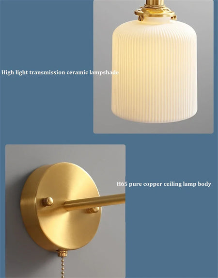 Wall Light - Modern White Ceramic Wall Mounted Lamps for Hotel Bedroom Bedside Pull Switch Sconce Nordic Hallway Aisle SW-36210458 - SWEET-LIGHTS