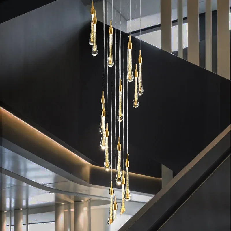 Chandelier - Modern Crystal LED Chandelier Gold Long Stair Fixtures SW-36210354 - SWEET-LIGHTS