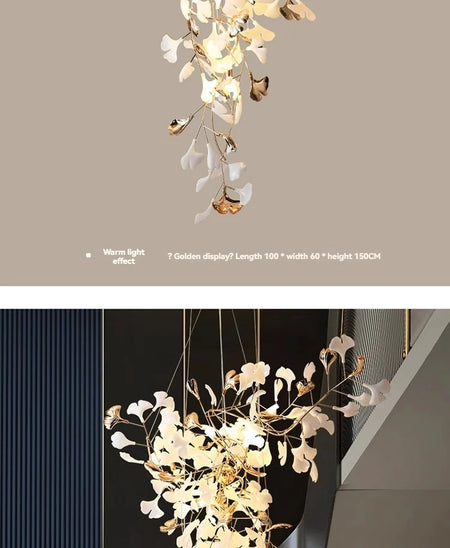 Chandelier - NEW Luxury Staircase Ginkgo Leaf Pendant Lighting SW-36210347 - SWEET-LIGHTS