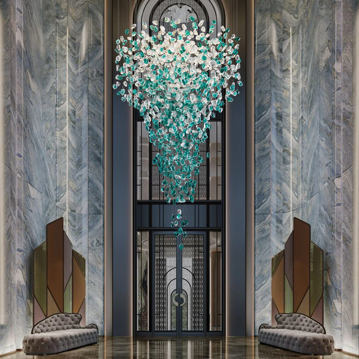 Chandelier - Luxury Large Green Crystal Stone for Lobby Staircase LED SW-36210347 - SWEET-LIGHTS