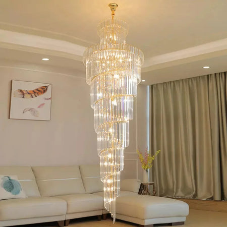 Chandelier - Long Crystal Staircase Gold Modern Lamp Luxury Villa Home Decor SW-36210458 - SWEET-LIGHTS