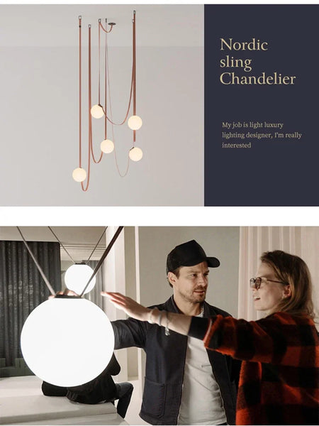 Pendant Light - Nordic Leather Chandelier LED Lamps for Duplex SW-36210345 - SWEET-LIGHTS