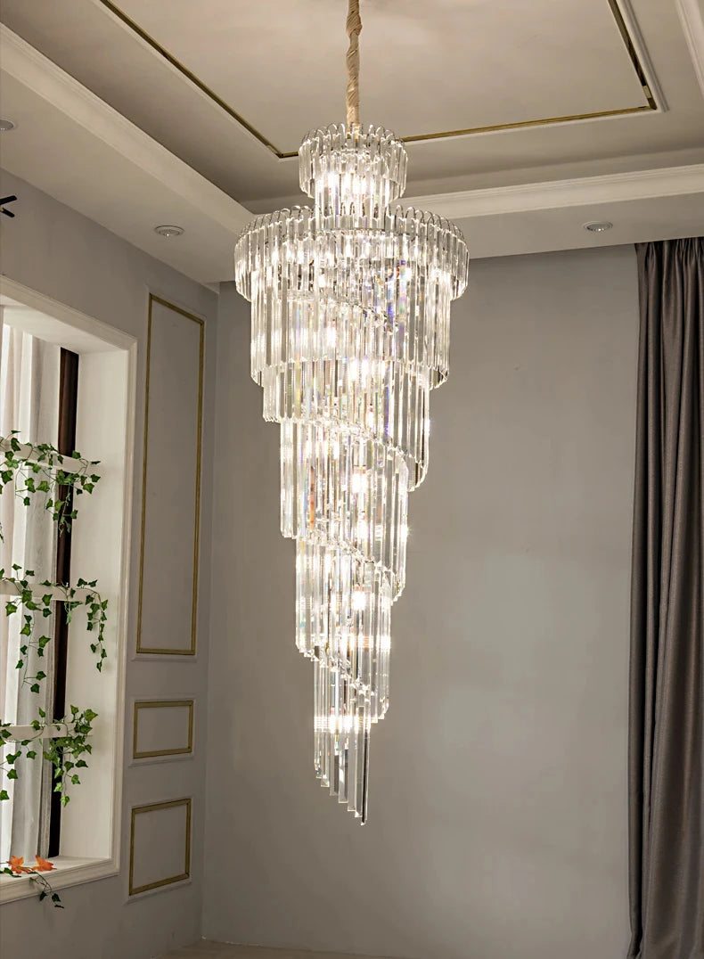 Chandelier - Long Crystal Staircase Gold Modern Lamp Luxury Villa Home Decor SW-36210458 - SWEET-LIGHTS