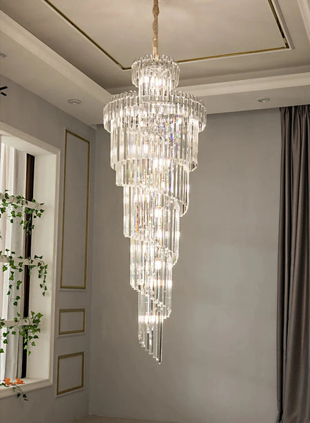 Chandelier - Long Crystal Staircase Gold Modern Lamp Luxury Villa Home Decor SW-36210458 - SWEET-LIGHTS