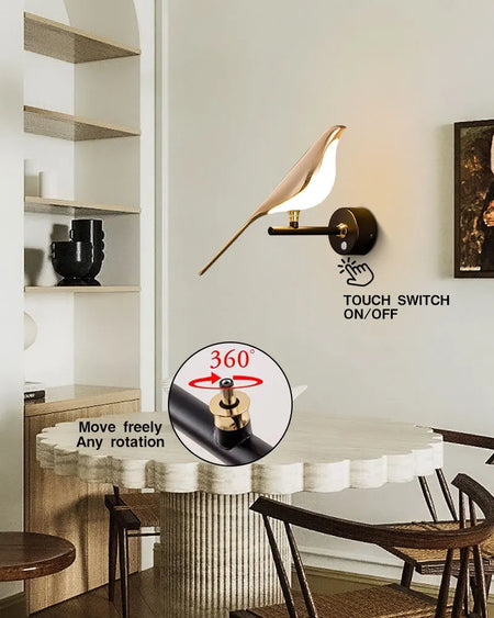 Wall Light - Creative Bird 360° Rotatable LED Wall Lamp Golden Touch Switch SW-36210457 - SWEET-LIGHTS