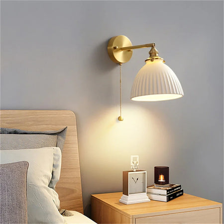 Wall Light - Modern White Ceramic Wall Mounted Lamps for Hotel Bedroom Bedside Pull Switch Sconce Nordic Hallway Aisle SW-36210458 - SWEET-LIGHTS