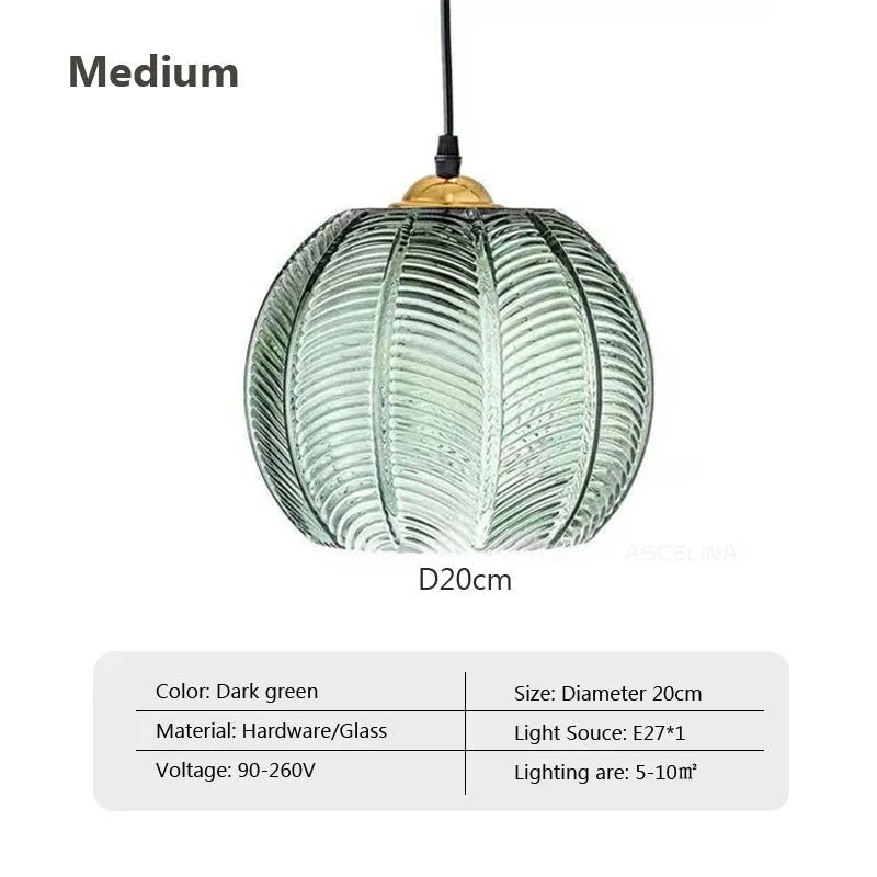 Pendant Light - Nordic Glass Green Leaf Pattern Fixture SW-36210789 - SWEET-LIGHTS