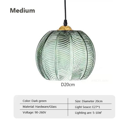 Pendant Light - Nordic Glass Green Leaf Pattern Fixture SW-36210789 - SWEET-LIGHTS
