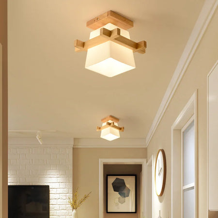 Ceiling Light - Modern Glass Lamp with Wooden Frame for Living Room Dining Kitchen SW-36210457 - SWEET-LIGHTS