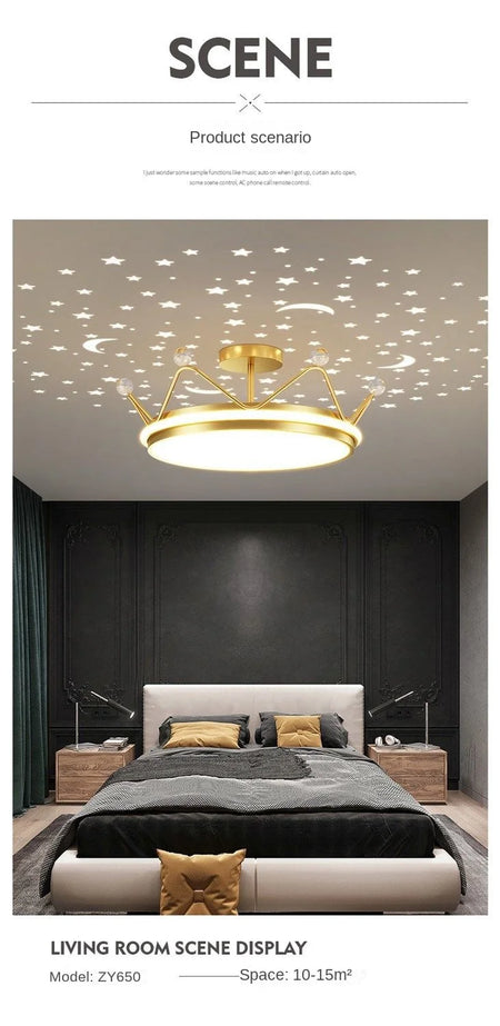 Children Lighting - Crown LED Dimmable Ceiling Chandelier Star And Moon Lamp Pendant Kids Room Decor SW-36210347 - SWEET-LIGHTS