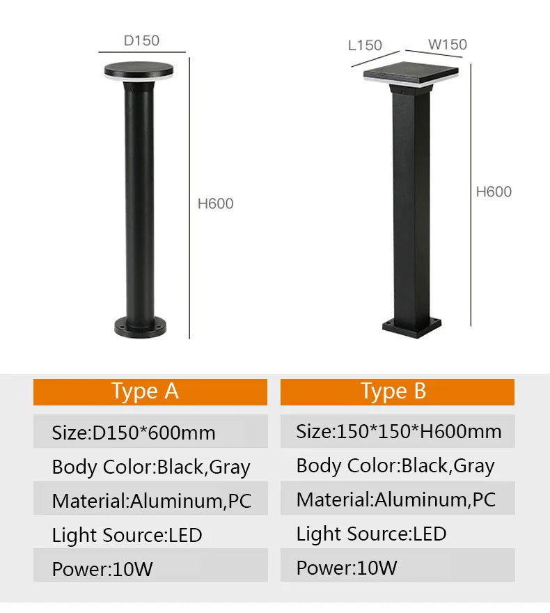 Outdoor Light - LED Outdoor Garden Lamp IP65 Waterproof Aluminum Bollard SW-36210678 - SWEET-LIGHTS