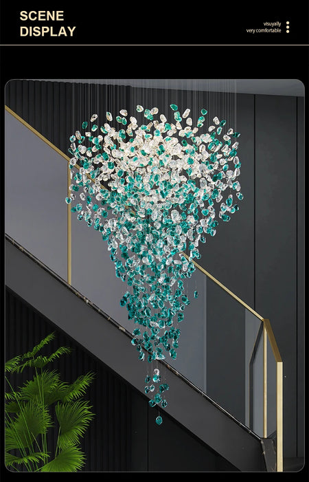 Chandelier - Luxury Large Green Crystal Stone for Lobby Staircase LED SW-36210347 - SWEET-LIGHTS