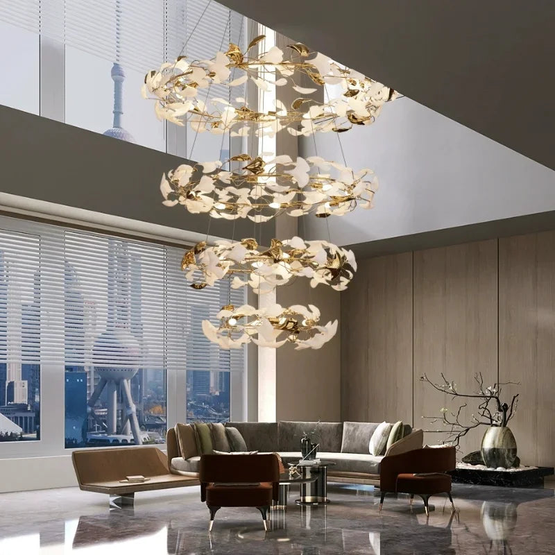 Chandelier - Round Ginko Leaf Staircase Light For Loft SW-36210789 - SWEET-LIGHTS