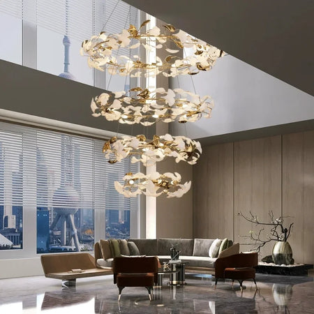 Chandelier - Round Ginko Leaf Staircase Light For Loft SW-36210789 - SWEET-LIGHTS