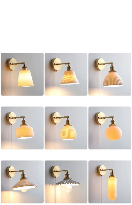 Wall Light - Modern White Ceramic Wall Mounted Lamps for Hotel Bedroom Bedside Pull Switch Sconce Nordic Hallway Aisle SW-36210458 - SWEET-LIGHTS