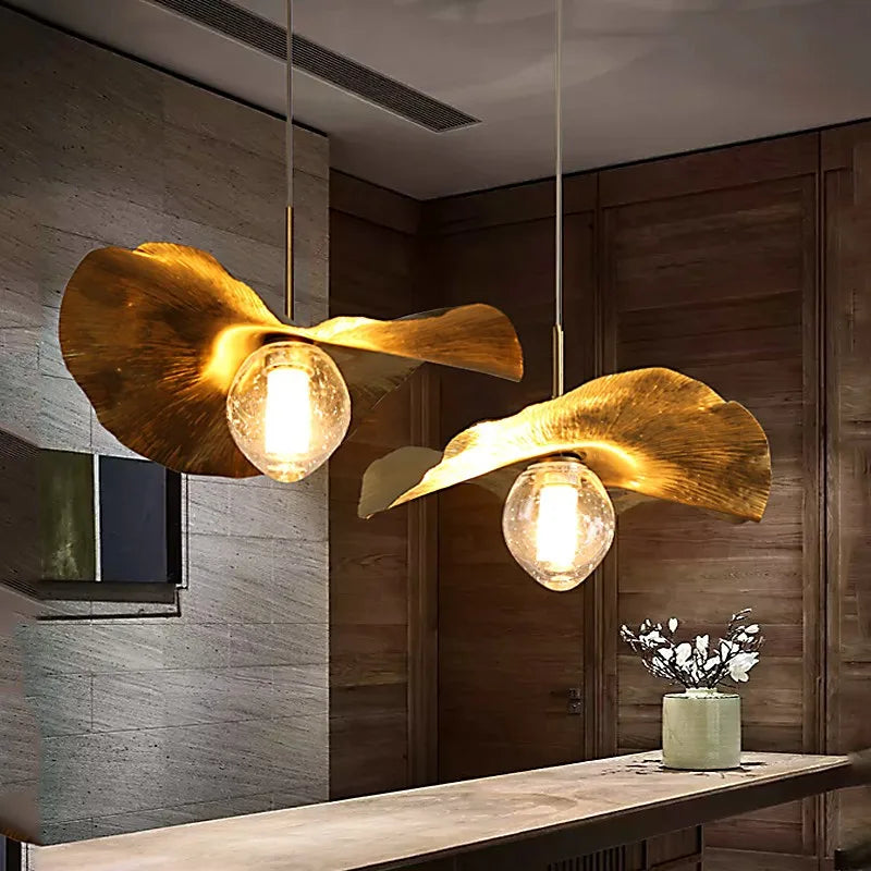 Pendant Light - Lotus Leaf Minimalist Hammered Brass Lamp SW-36210345 - SWEET-LIGHTS
