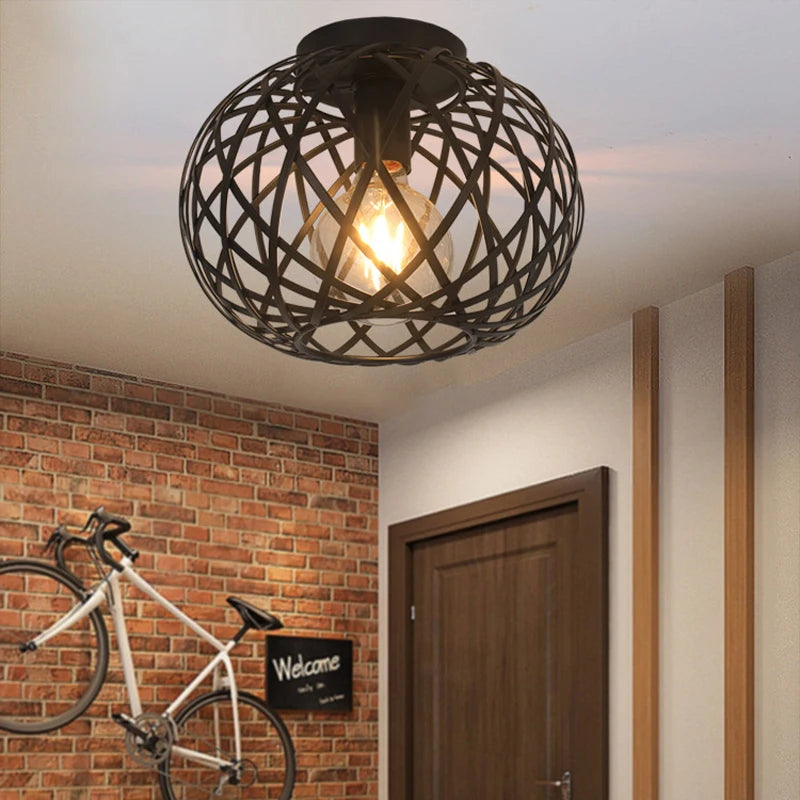Ceiling Light - Bedroom Living Room Restaurant Kitchen Iron Mesh Black Retro Lamp SW-36210348 - SWEET-LIGHTS