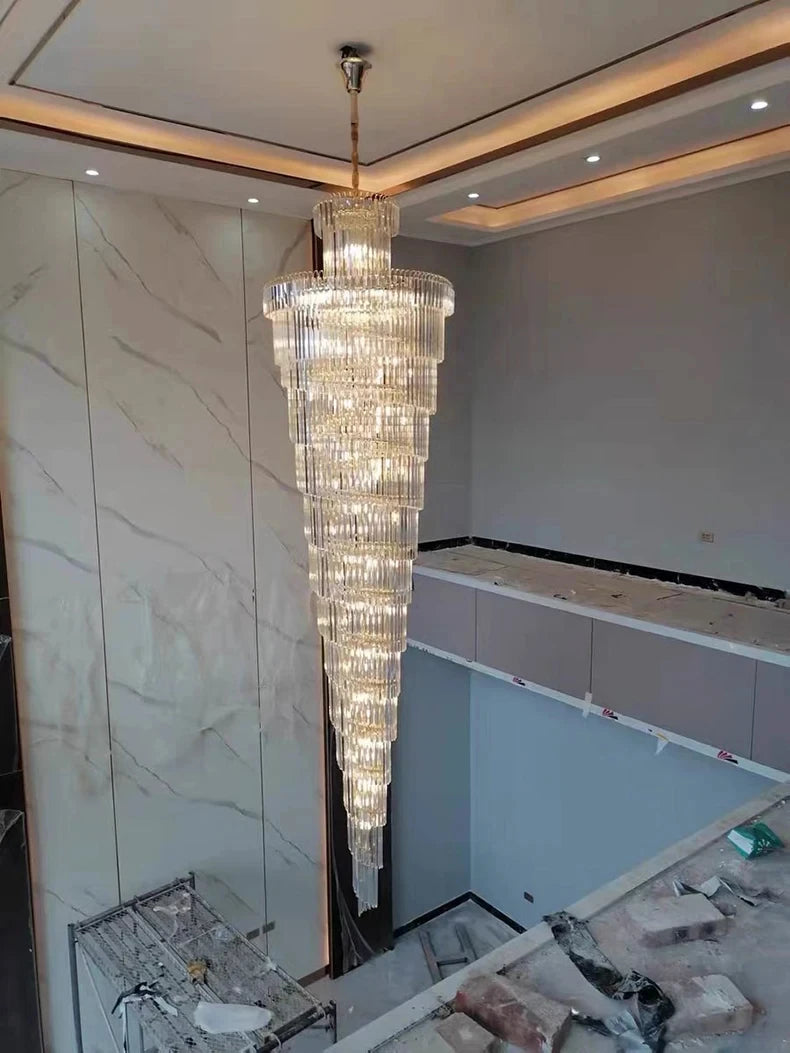 Chandelier - Long Crystal Staircase Gold Modern Lamp Luxury Villa Home Decor SW-36210458 - SWEET-LIGHTS