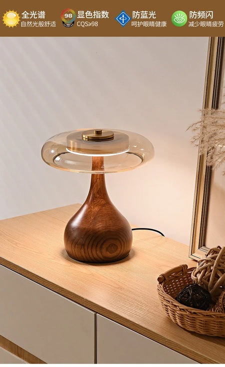 Table Lamp - 12W Luxury Copper Wood Glass Desk Lamp SW-36210234 - SWEET-LIGHTS