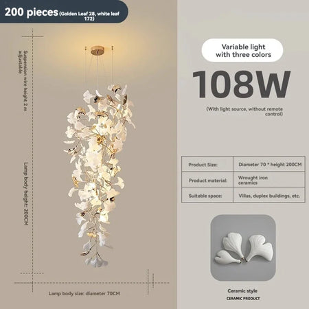 Chandelier - NEW Luxury Staircase Ginkgo Leaf Pendant Lighting SW-36210347 - SWEET-LIGHTS