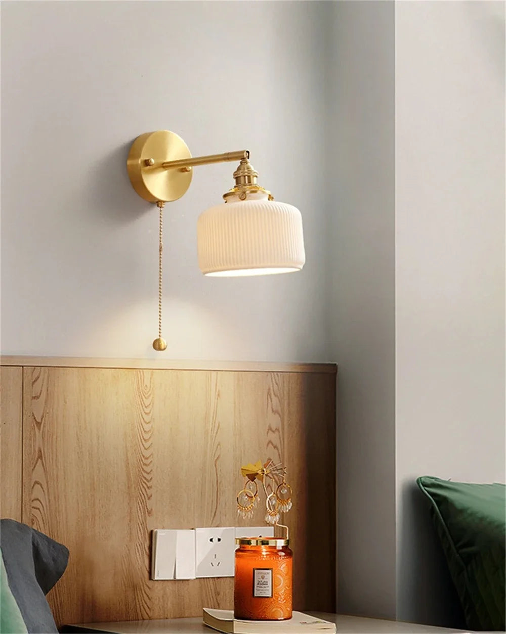Wall Light - Modern White Ceramic Wall Mounted Lamps for Hotel Bedroom Bedside Pull Switch Sconce Nordic Hallway Aisle SW-36210458 - SWEET-LIGHTS