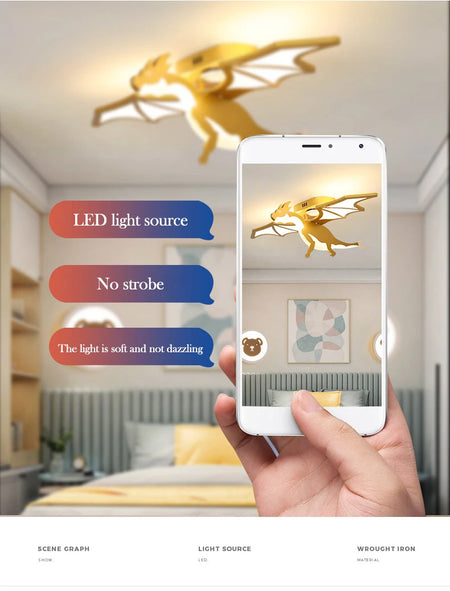 Children Lighting - Golden Dinosaur Fire Breathing Dragon Ceiling Lamps LED Children's Room Light Boy Bedroom Nursery SW-36210345 - SWEET-LIGHTS