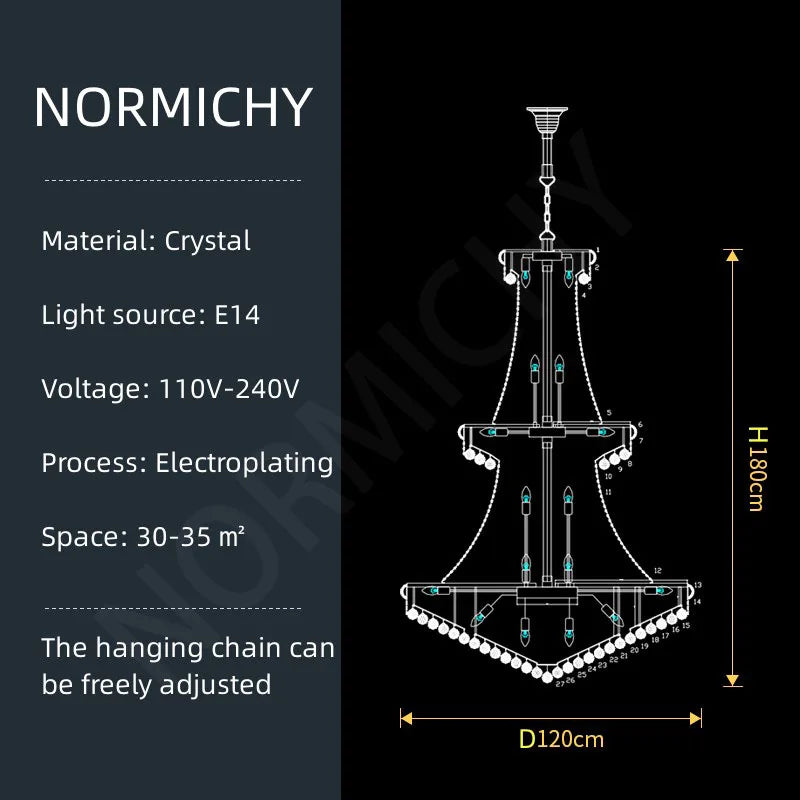 Chandelier - Luxury Living Room Crystal Staircase Chrome Lighting SW-36210789 - SWEET-LIGHTS