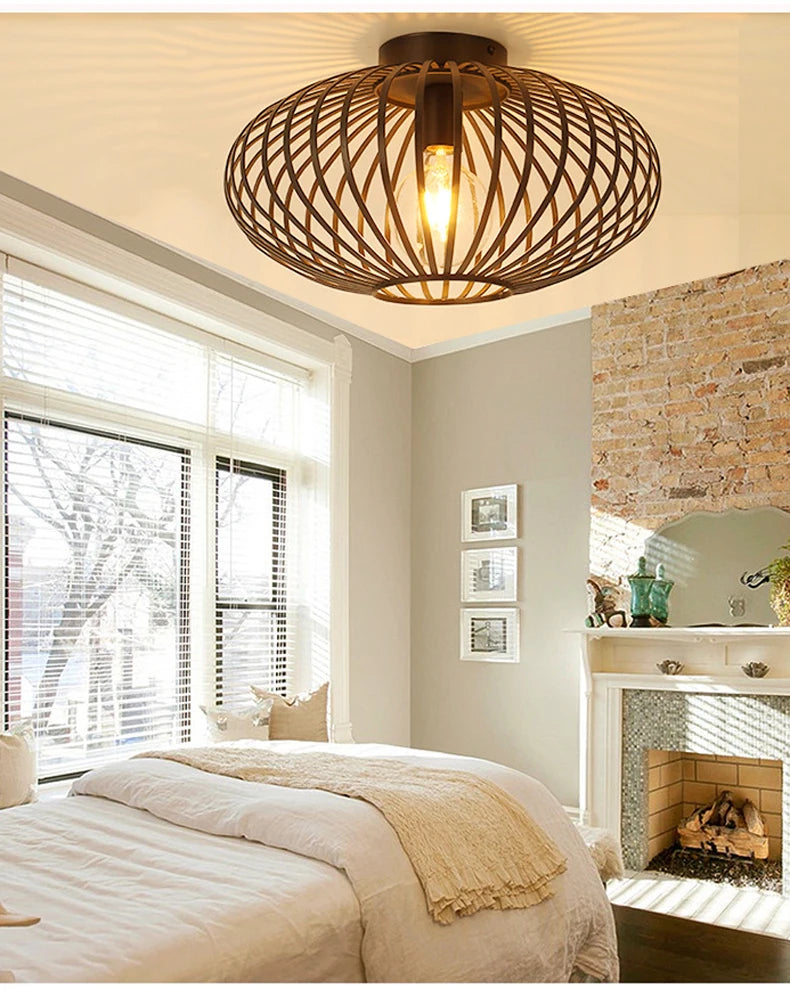 Ceiling Light - Bedroom Living Room Restaurant Kitchen Iron Mesh Black Retro Lamp SW-36210348 - SWEET-LIGHTS