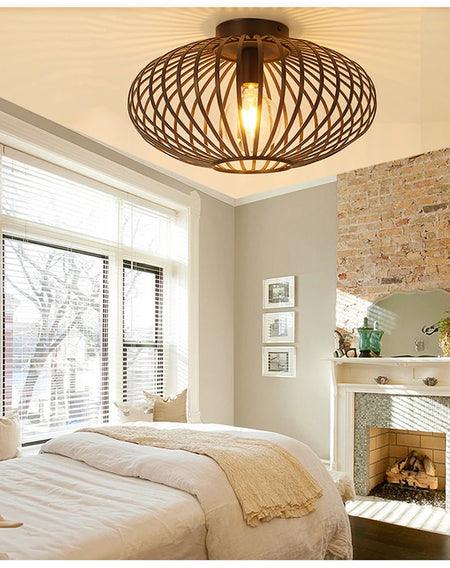 Ceiling Light - Bedroom Living Room Restaurant Kitchen Iron Mesh Black Retro Lamp SW-36210348 - SWEET-LIGHTS