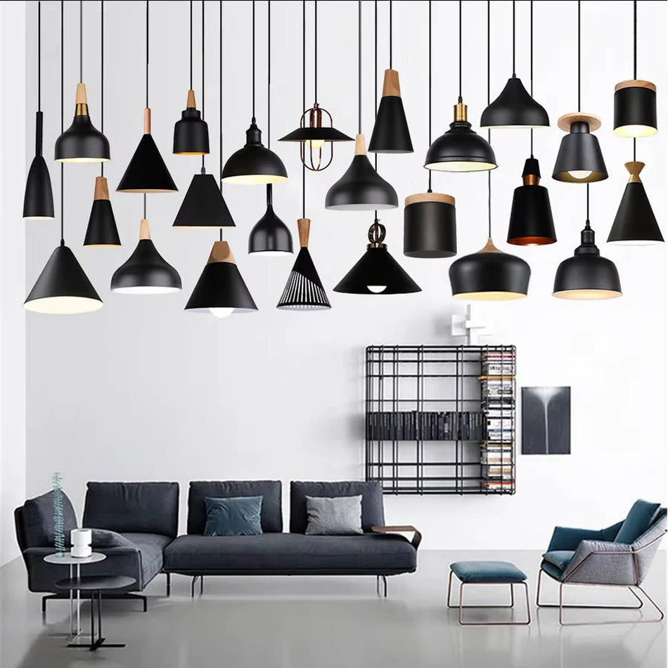 Pendant Light - Modern Hanging Wood Aluminium E27 for Dining Room Black Decor SW-36210345 - SWEET-LIGHTS