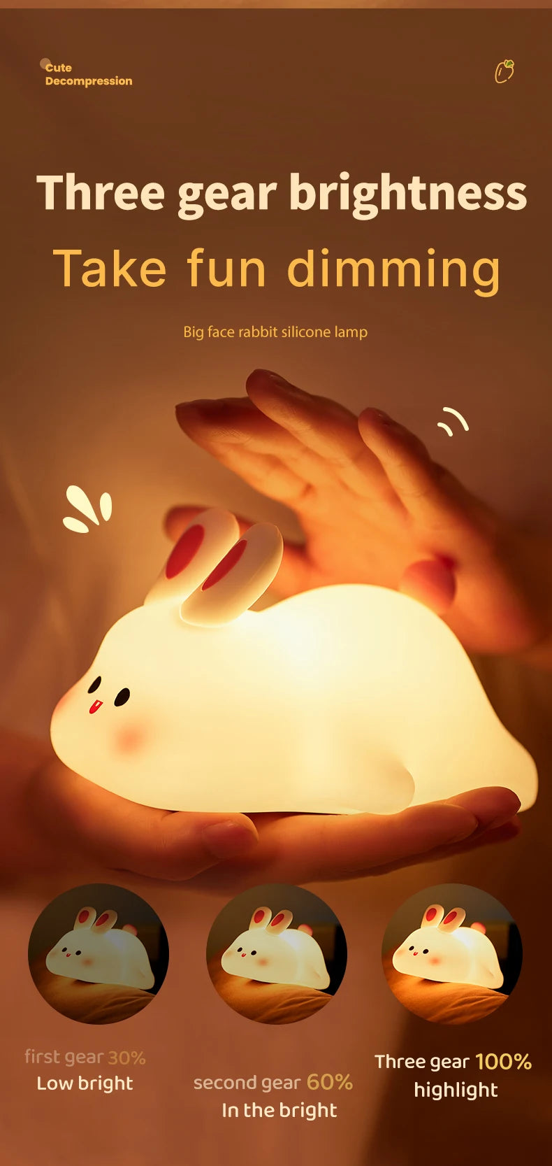 Children Lighting - Cute Rabbit Rechargeable Night Lamp Touch Sensor USB Light for Kids Gift SW-36210345 - SWEET-LIGHTS