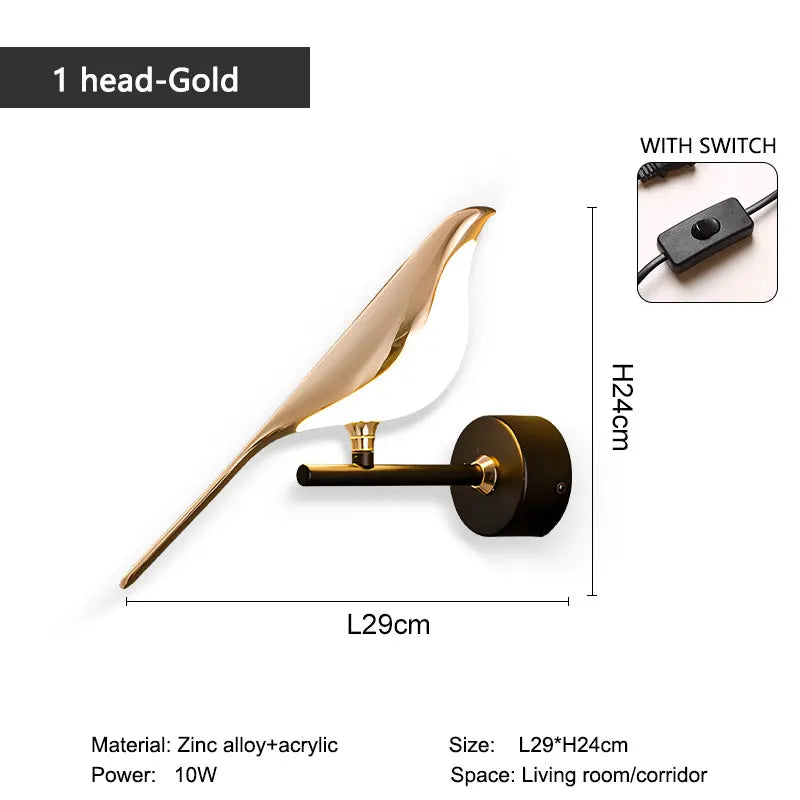 Wall Light - Creative Bird 360° Rotatable LED Wall Lamp Golden Touch Switch SW-36210457 - SWEET-LIGHTS