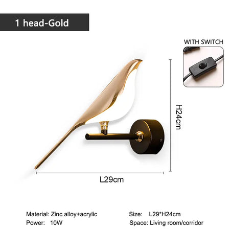Wall Light - Creative Bird 360° Rotatable LED Wall Lamp Golden Touch Switch SW-36210457 - SWEET-LIGHTS