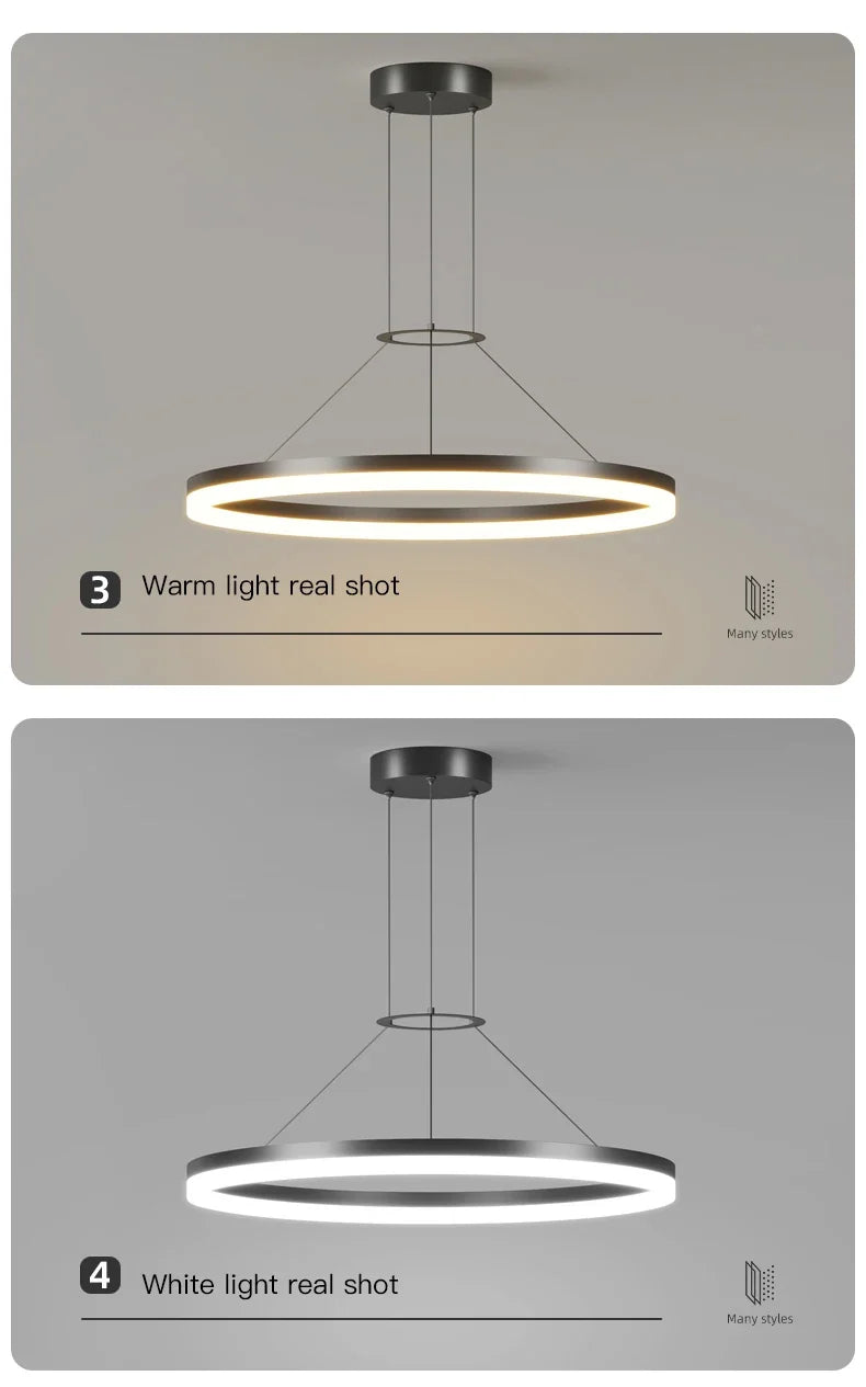 Pendant Light - Modern Minimalist Led Pendant Lamp For Living Room Bedroom Dining Kitchen Black Ring Chandelier SW-36210347 - SWEET-LIGHTS